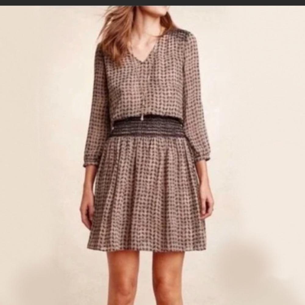 Vanessa Virginia Callista Tan & Black Print Drop Waist Dress Size Medium